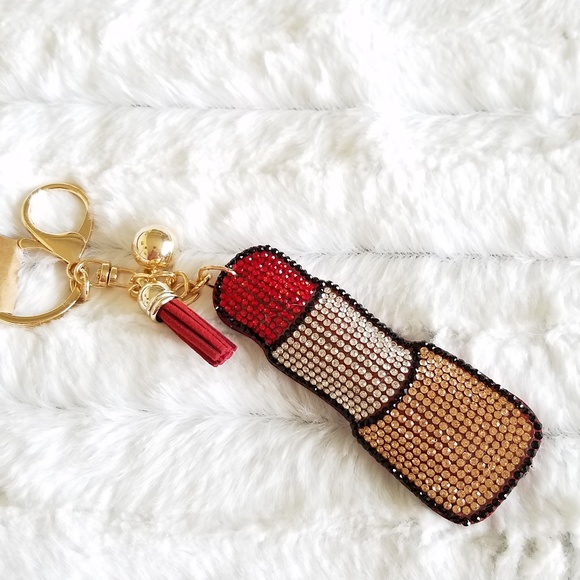 LAST 1! ♥Red rhinestone lipstick key ring • NWT - Picture 2 of 8